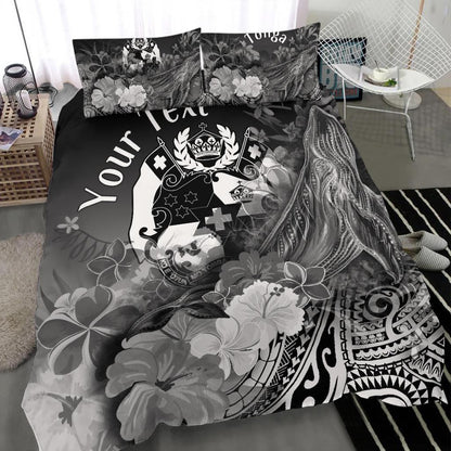 Tonga Custom Personalised Bedding Set - Humpback Whale With Tropical Flowers (White)