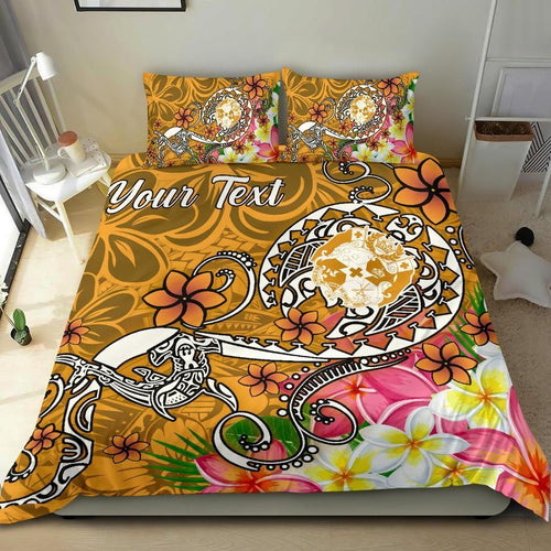 Tonga Custom Personalised Bedding Set - Turtle Plumeria (Gold)