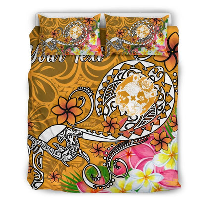 Tonga Custom Personalised Bedding Set - Turtle Plumeria (Gold)