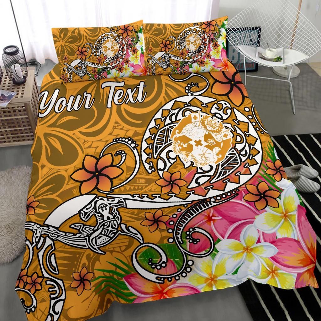 Tonga Custom Personalised Bedding Set - Turtle Plumeria (Gold)