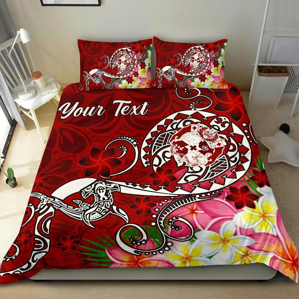 Tonga Custom Personalised Bedding Set - Turtle Plumeria (Red)