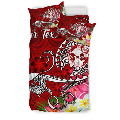 Tonga Custom Personalised Bedding Set - Turtle Plumeria (Red)