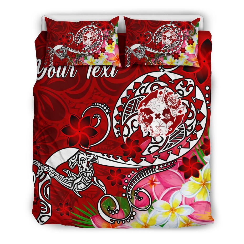 Tonga Custom Personalised Bedding Set - Turtle Plumeria (Red)
