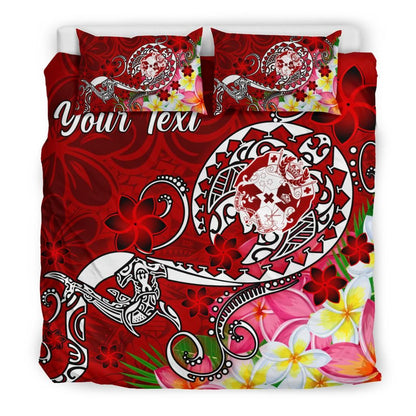 Tonga Custom Personalised Bedding Set - Turtle Plumeria (Red)