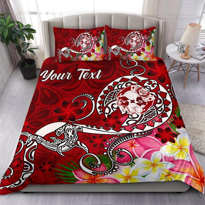 Tonga Custom Personalised Bedding Set - Turtle Plumeria (Red)