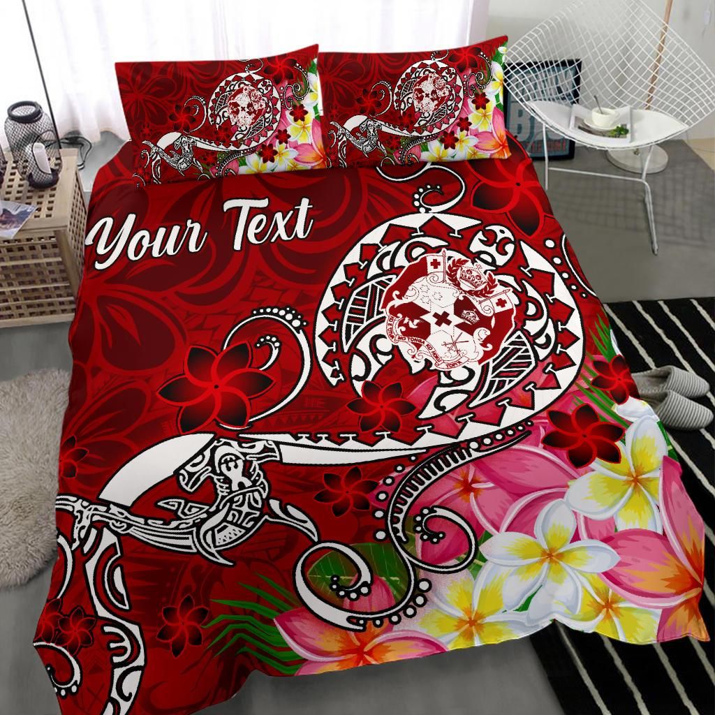 Tonga Custom Personalised Bedding Set - Turtle Plumeria (Red)
