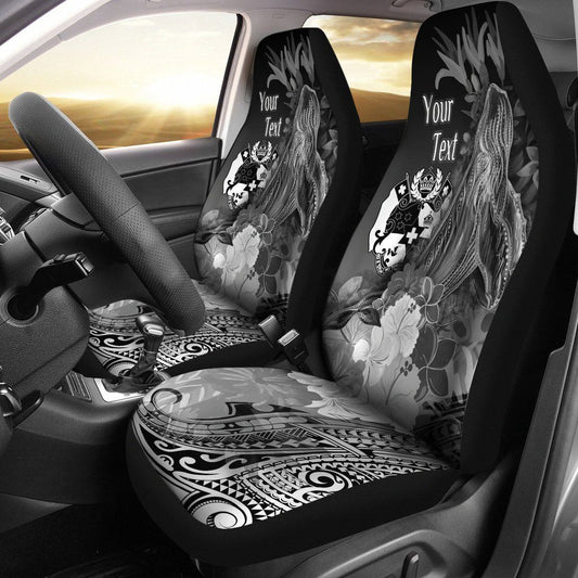Tonga Custom Personalised Car Seat Covers - Humpback Whale with Tropical Flowers (White)