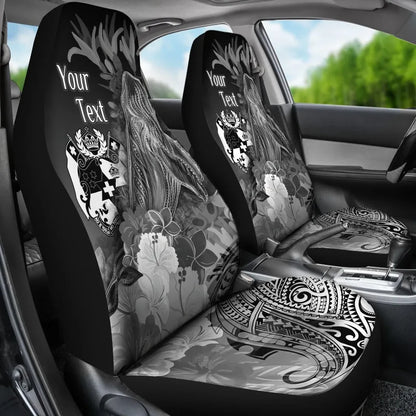 Tonga Custom Personalised Car Seat Covers - Humpback Whale with Tropical Flowers (White)