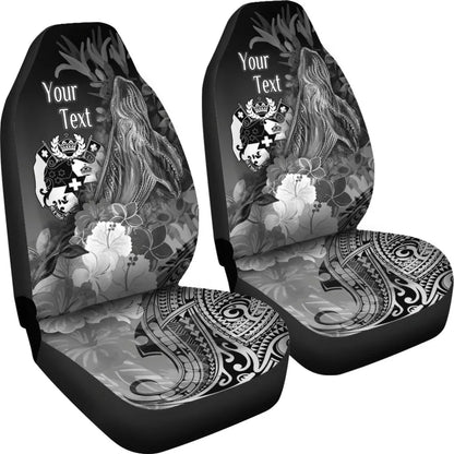 Tonga Custom Personalised Car Seat Covers - Humpback Whale with Tropical Flowers (White)