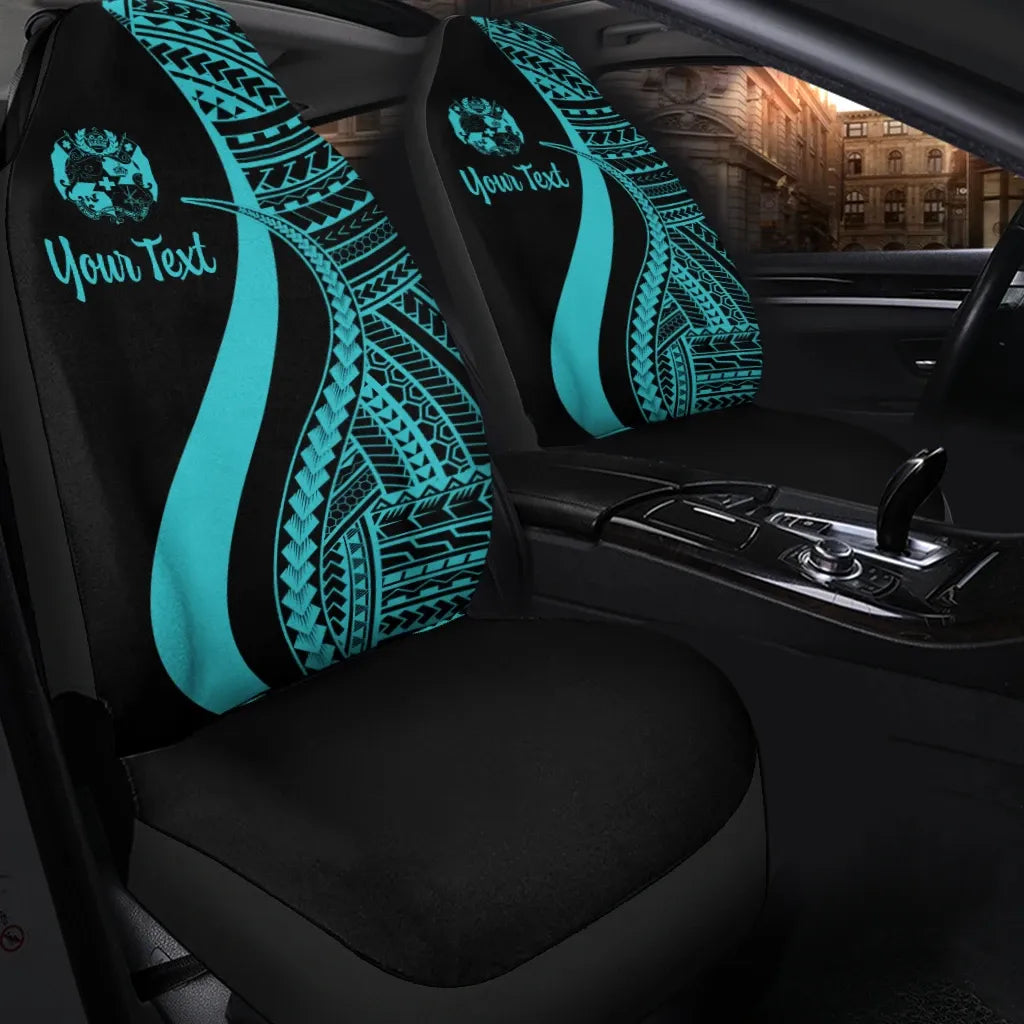 Tonga Custom Personalised Car Seat Covers - Turquoise Polynesian Tentacle Tribal Pattern