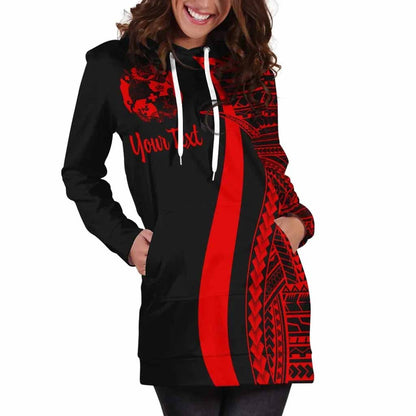 Tonga Custom Personalised Hoodie Dress - Red Polynesian Tentacle Pattern
