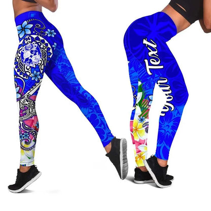 Tonga Custom Personalised Legging - Turtle Plumeria (BLUE)