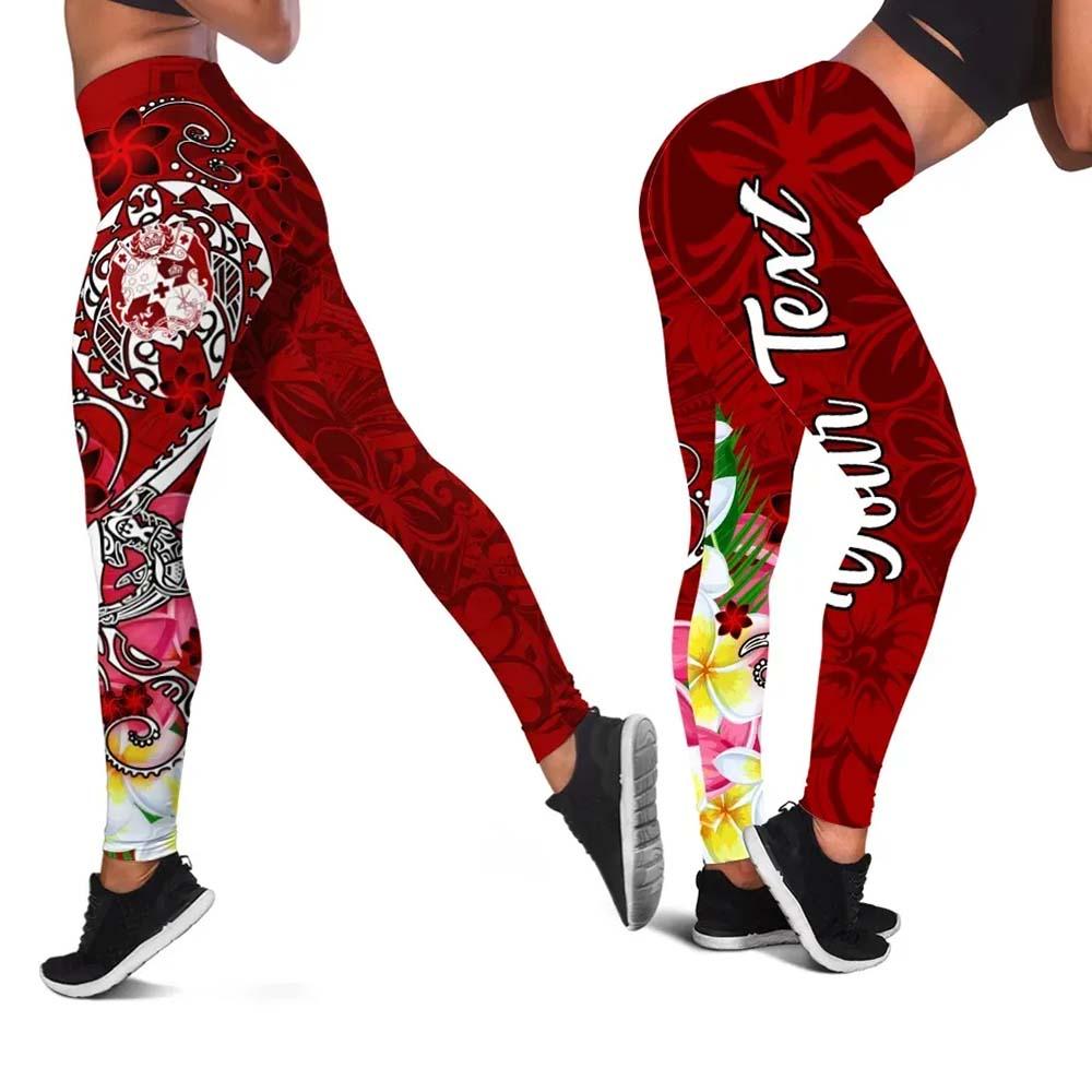Tonga Custom Personalised Legging - Turtle Plumeria (RED)