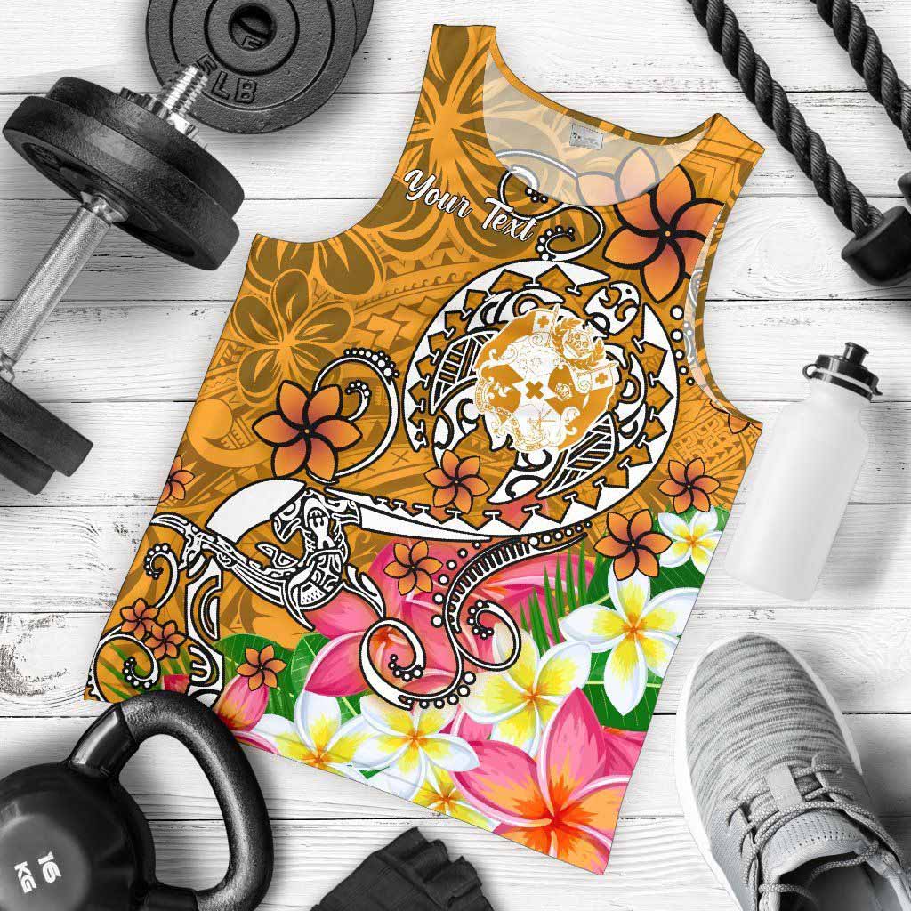 Tonga Custom Personalised Men Tank Top - Turtle Plumeria (Gold)