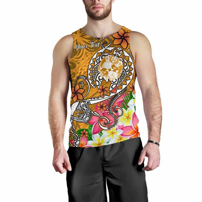 Tonga Custom Personalised Men Tank Top - Turtle Plumeria (Gold)