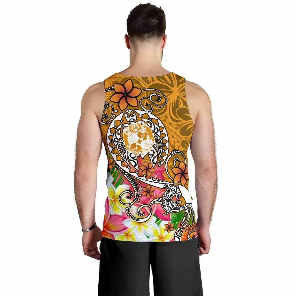Tonga Custom Personalised Men Tank Top - Turtle Plumeria (Gold)