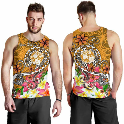 Tonga Custom Personalised Men Tank Top - Turtle Plumeria (Gold)