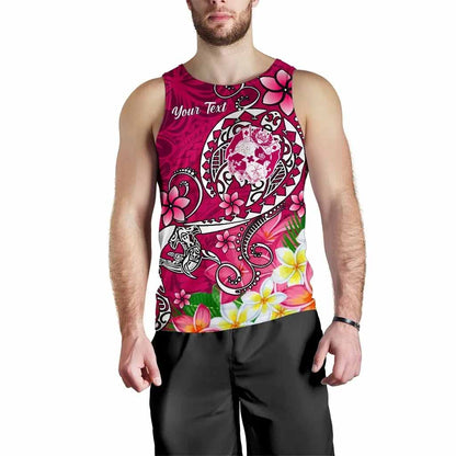 Tonga Custom Personalised Men Tank Top - Turtle Plumeria (Pink)