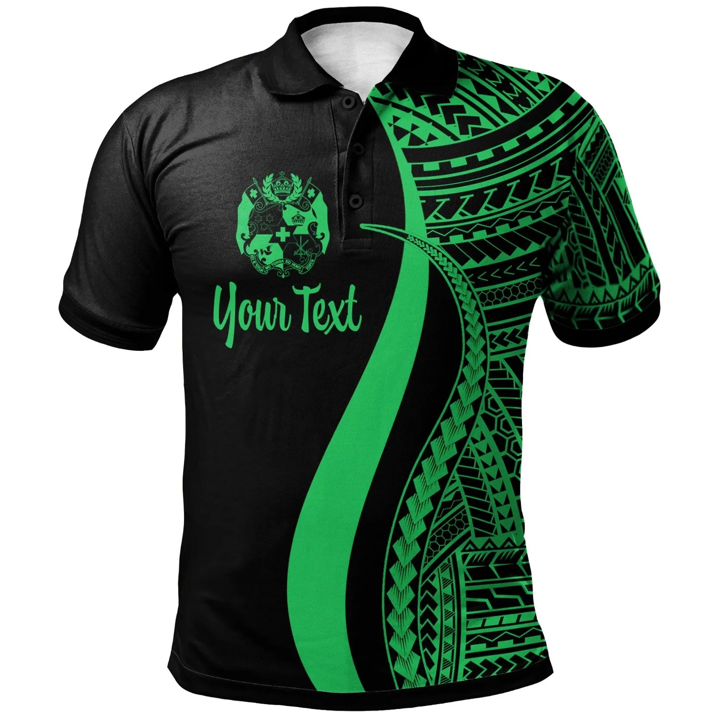 Tonga Custom Personalised Polo Shirt Green - Polynesian Tentacle Tribal Pattern
