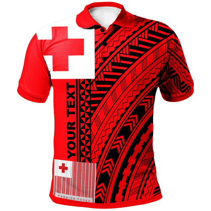 Tonga Custom Personalised Polo Shirt - Unique Barcode Black Red