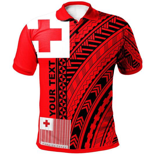 Tonga Custom Personalised Polo Shirt - Unique Barcode Black Red