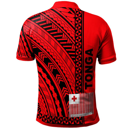 Tonga Custom Personalised Polo Shirt - Unique Barcode Black Red