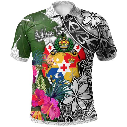 Tonga Custom Personalised Polo Shirt White - Turtle Plumeria Banana Leaf