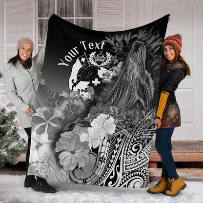 Tonga Custom Personalised Premium Blanket - Humpback Whale with Tropical Flowers (White)