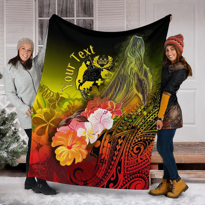 Tonga Custom Personalised Premium Blanket - Humpback Whale with Tropical Flowers (Yellow)