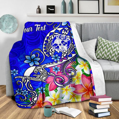 Tonga Custom Personalised  Premium Blanket - Turtle Plumeria (Blue)