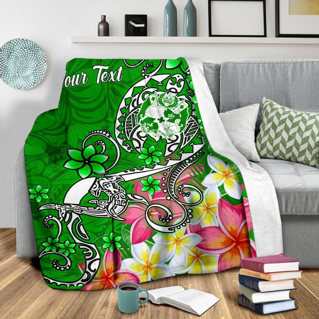 Tonga Custom Personalised Premium Blanket - Turtle Plumeria (Green)