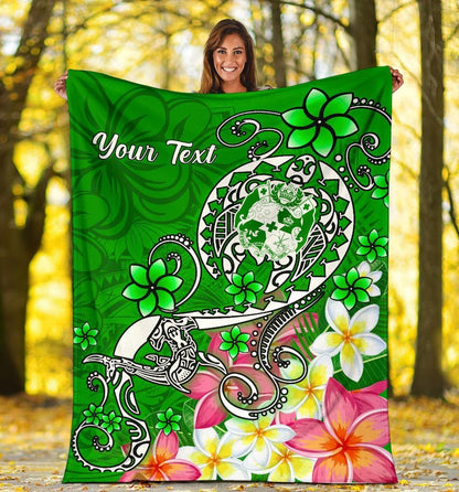 Tonga Custom Personalised Premium Blanket - Turtle Plumeria (Green)