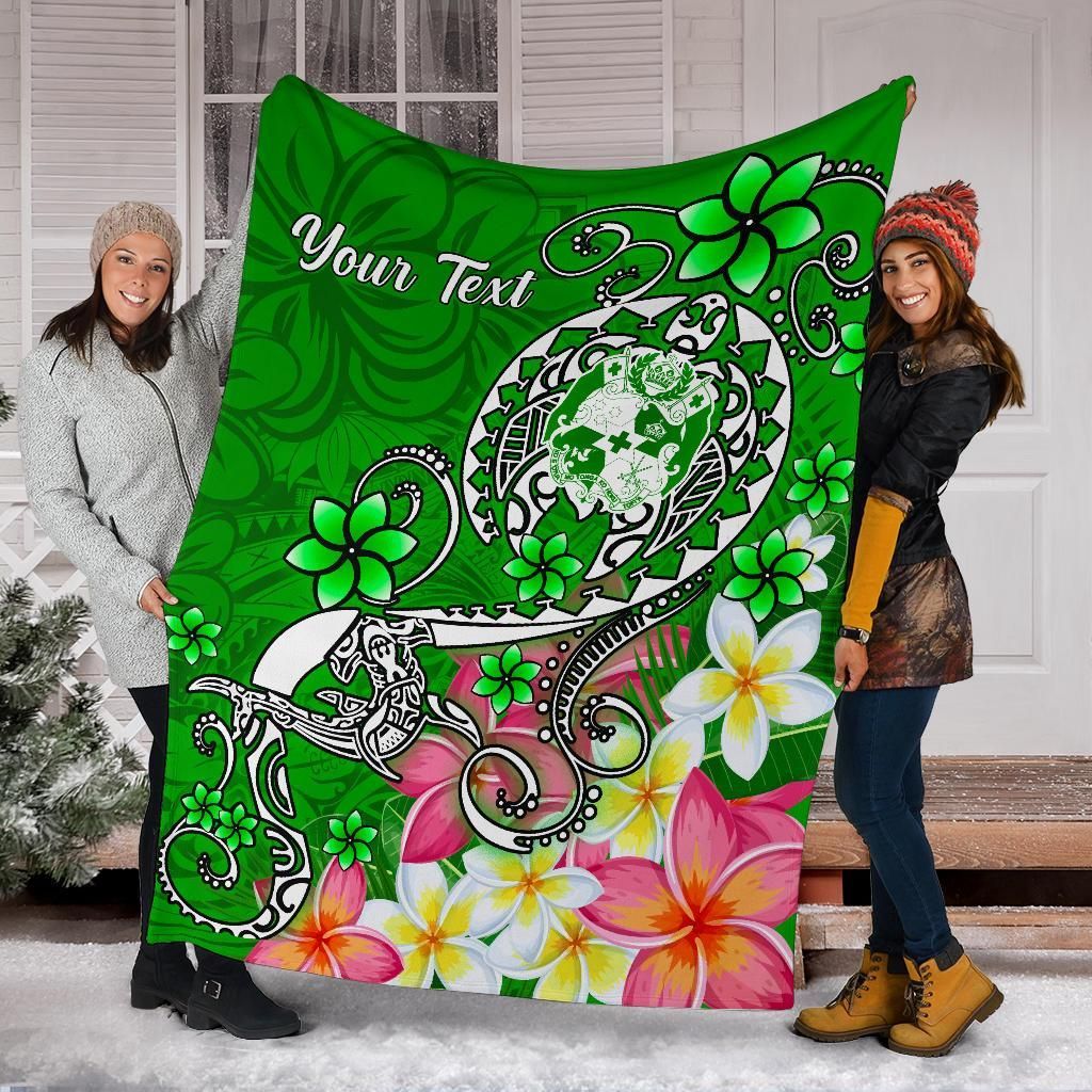 Tonga Custom Personalised Premium Blanket - Turtle Plumeria (Green)