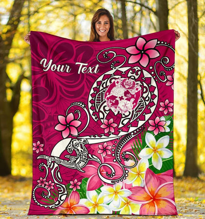 Tonga Custom Personalised Premium Blanket - Turtle Plumeria (Pink)