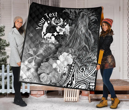 Tonga Custom Personalised Premium Quilt - Humpback Whale with Tropical Flowers (White)