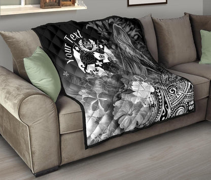 Tonga Custom Personalised Premium Quilt - Humpback Whale with Tropical Flowers (White)