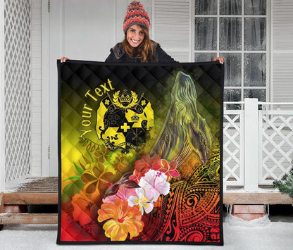 Tonga Custom Personalised Premium Quilt - Humpback Whale with Tropical Flowers (Yellow)