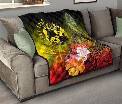 Tonga Custom Personalised Premium Quilt - Humpback Whale with Tropical Flowers (Yellow)