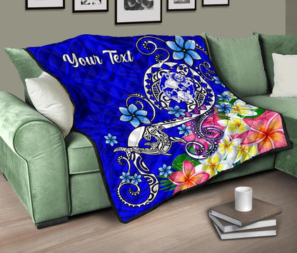 Tonga Custom Personalised Premium Quilt - Turtle Plumeria (Blue)
