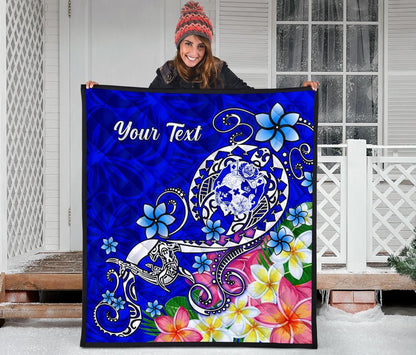 Tonga Custom Personalised Premium Quilt - Turtle Plumeria (Blue)