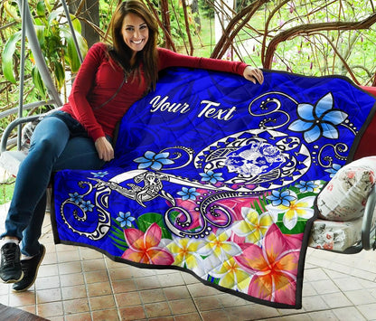 Tonga Custom Personalised Premium Quilt - Turtle Plumeria (Blue)