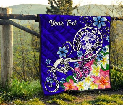 Tonga Custom Personalised Premium Quilt - Turtle Plumeria (Blue)