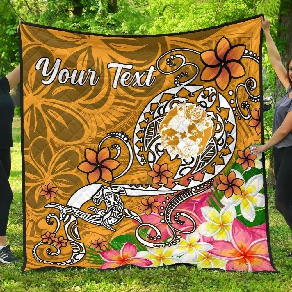 Tonga Custom Personalised Premium Quilt - Turtle Plumeria (Gold)