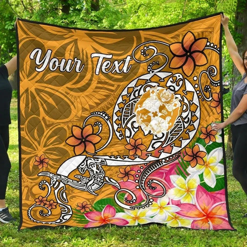 Tonga Custom Personalised Premium Quilt - Turtle Plumeria (Gold)