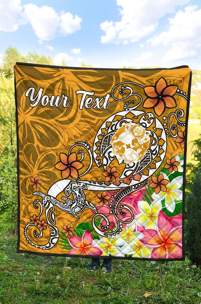 Tonga Custom Personalised Premium Quilt - Turtle Plumeria (Gold)