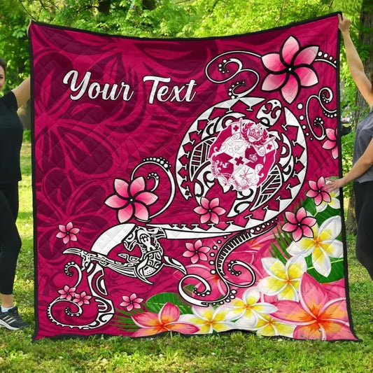 Tonga Custom Personalised Premium Quilt - Turtle Plumeria (Pink)