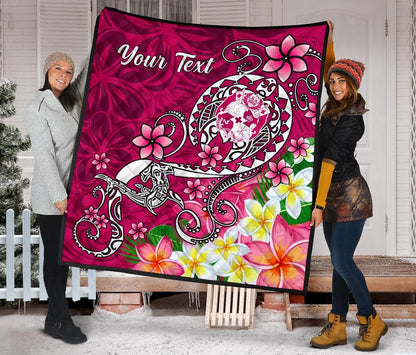 Tonga Custom Personalised Premium Quilt - Turtle Plumeria (Pink)