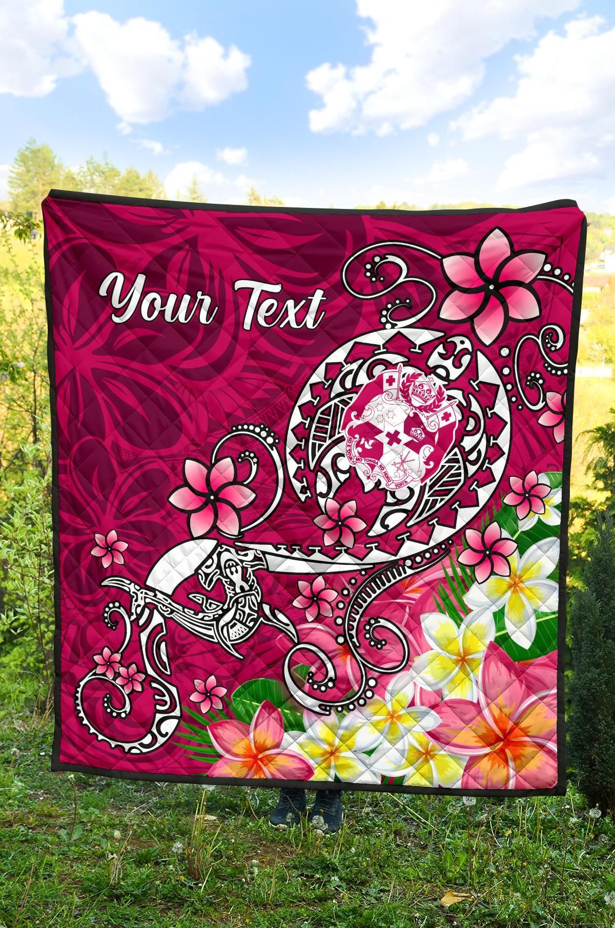 Tonga Custom Personalised Premium Quilt - Turtle Plumeria (Pink)
