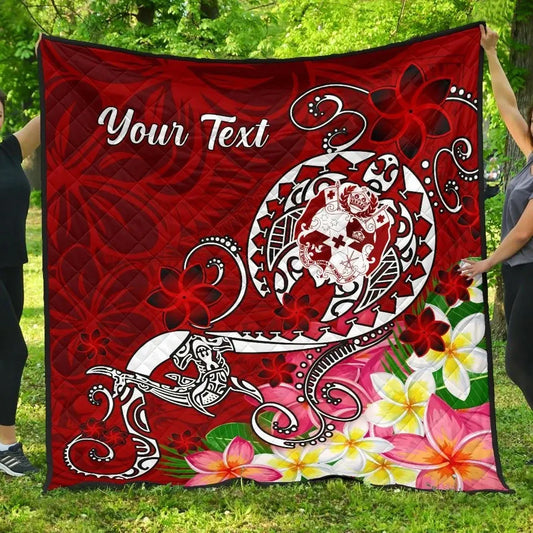 Tonga Custom Personalised Premium Quilt - Turtle Plumeria (Red)