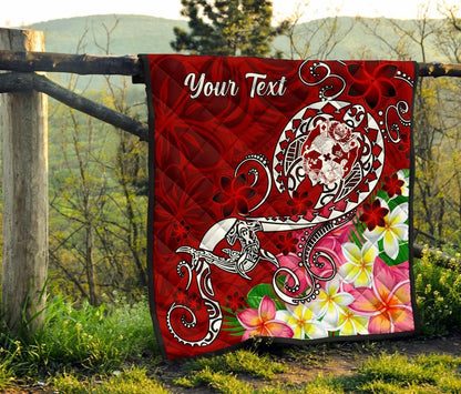 Tonga Custom Personalised Premium Quilt - Turtle Plumeria (Red)